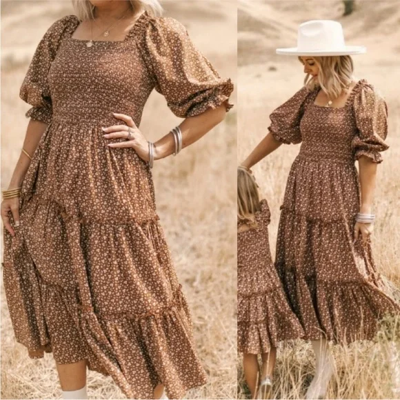 Ivy City Co Amber brown floral dress Size Small - Picture 1 of 13